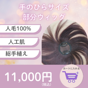 手のひらサイズ•部分ウィッグ/人工肌6×6/人毛100%/ダークブラウン