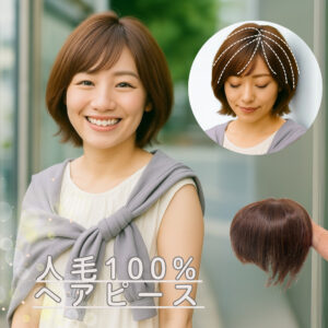 部分ウィッグ/人毛100%/総手植え/カット込み/ライトブラウン