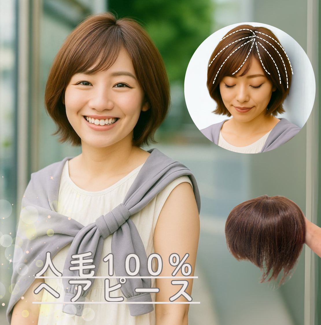 部分ウィッグ/総人工肌9×14/人毛100%/カットなし/ライトブラウン