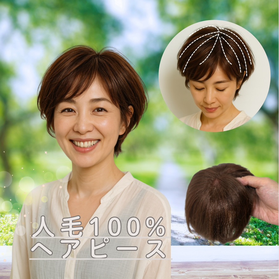 部分ウィッグ/人毛100%/総手植え/カット込み/ライトブラウン