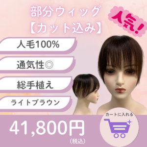 部分ウィッグ/人毛100%/総手植え/カット込み/ライトブラウン