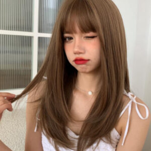 ライトブラウン／ロング／フルウィッグ／高品質人工毛／既製品