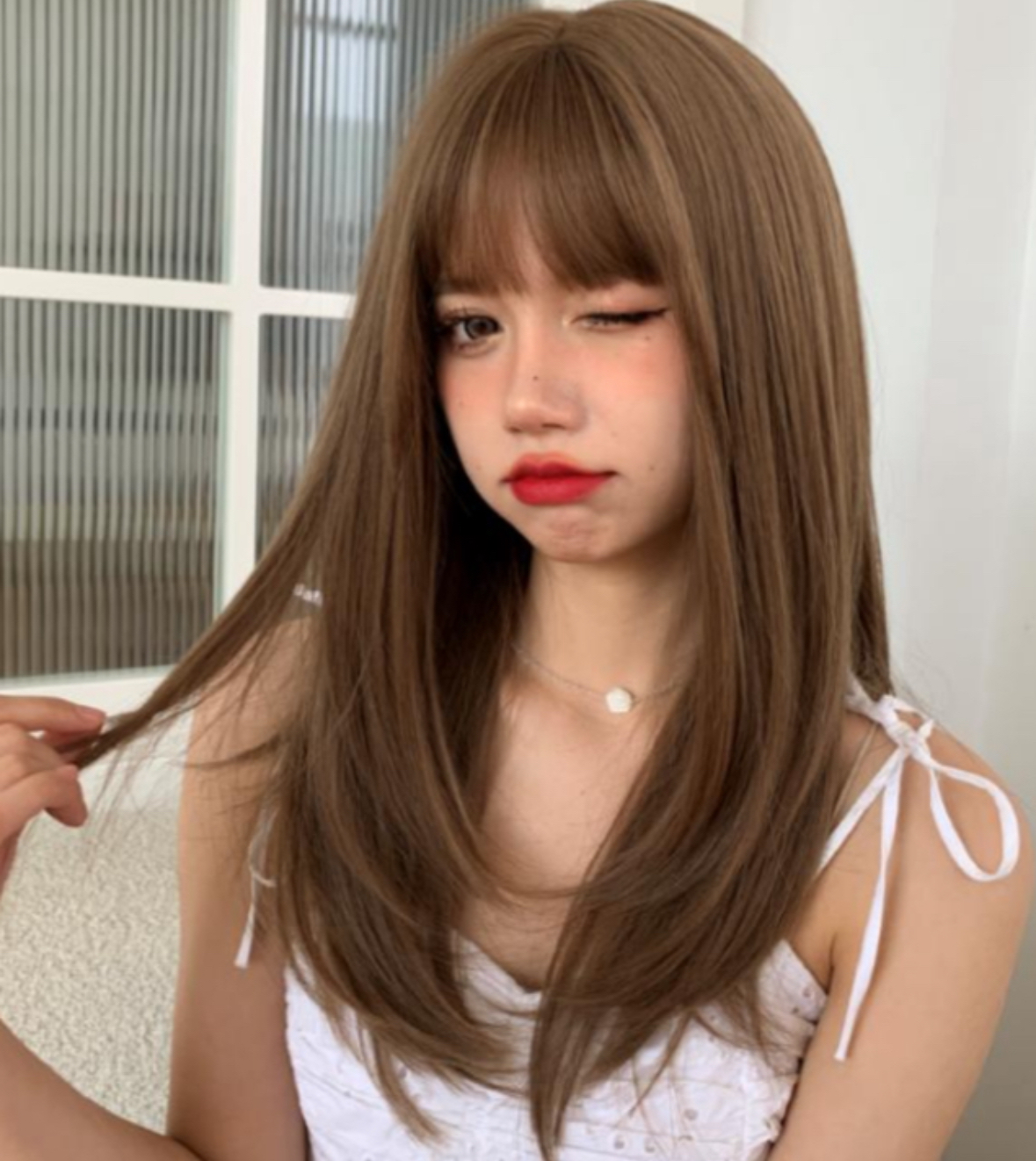 ライトブラウン／ロング／フルウィッグ／高品質人工毛／既製品